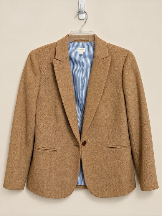 J. Crew Jackets & Blazers - J.Crew Women’s Tan Herringbone Wool Blend Blazer - Sz 12 Petite Tailored Jacket